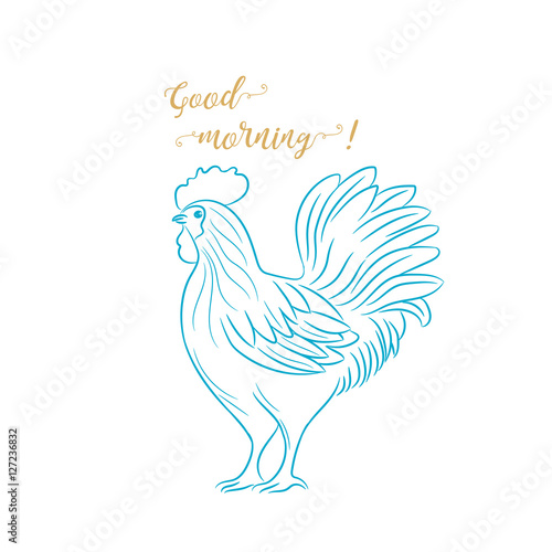 Drawing rooster A stylish card with a painted rooster and the words good morning