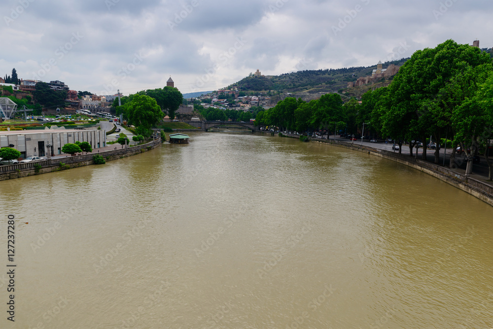 Beautiful city landscape with Kura river, Tbilisi, Georgia
