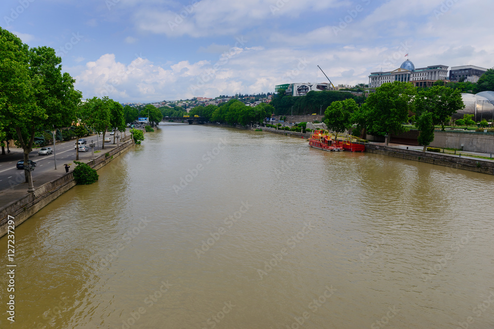 Beautiful city landscape with Kura river, Tbilisi, Georgia