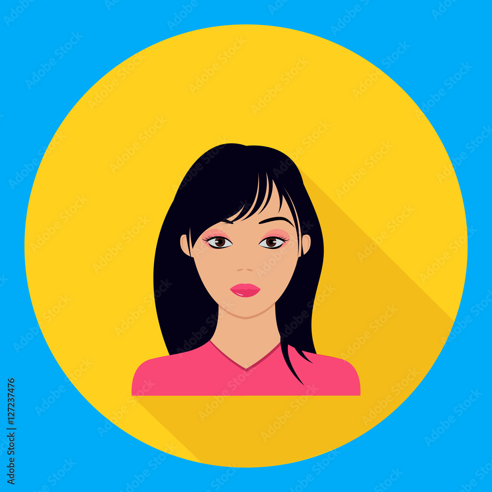 vector image of female face flat brunette blue background