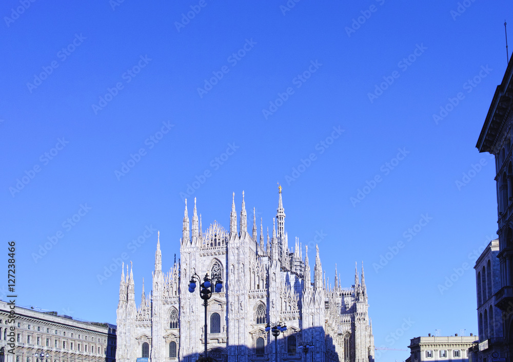 Obraz premium looking Duomo di Milano meaning Milan Cathedral in Italy, with b