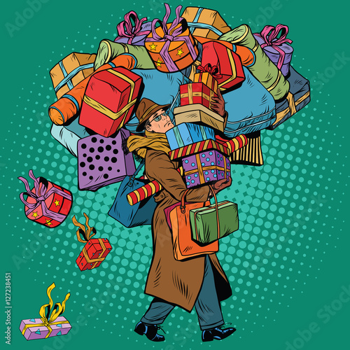 Man with shopping in holiday sale