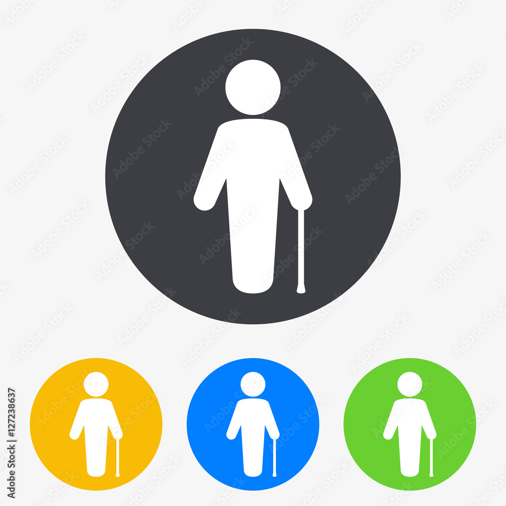 Icono plano hombre con baston en circulo varios colores Icono plano hombre con baston en circulo varios colores