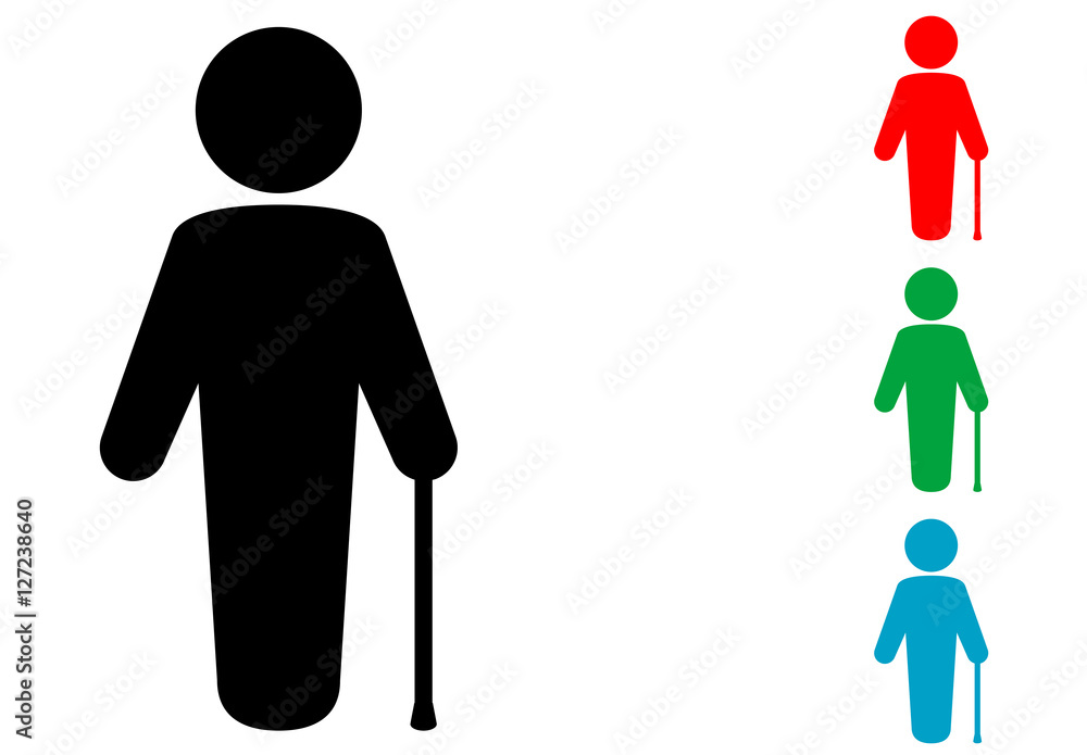 Icono plano hombre con baston en varios colores Icono plano hombre con baston en varios colores