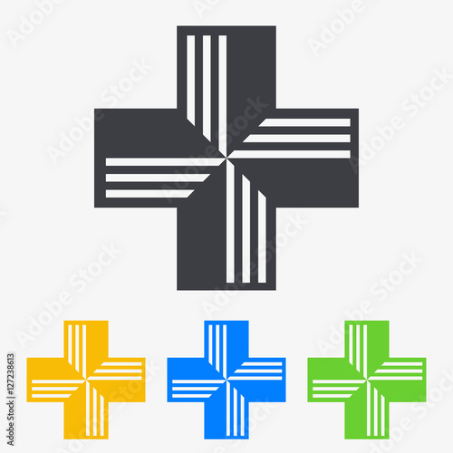 Icono plano cruz sanidad en varios colores