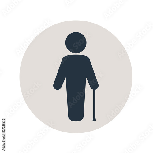 Icono plano hombre con baston en circulo gris