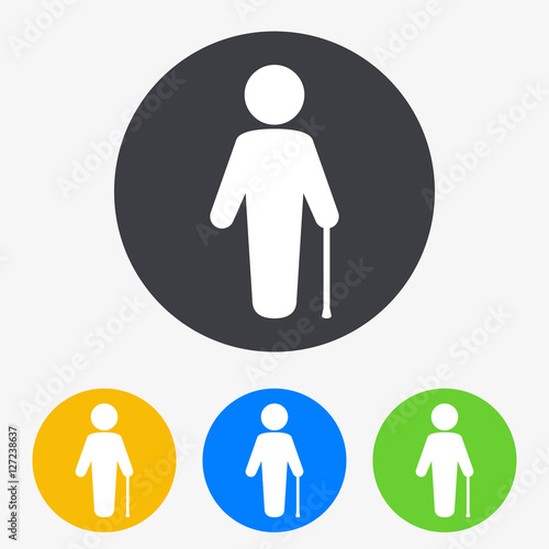 Icono plano hombre con baston en circulo varios colores