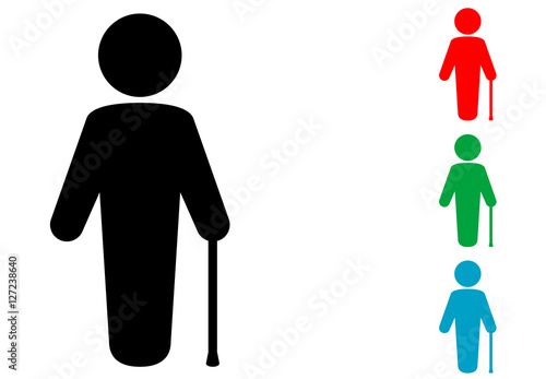 Icono plano hombre con baston en varios colores
