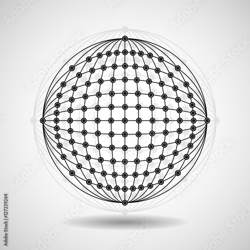 Abstract geometric shape of dots and lines, network connection. Wireframe globe