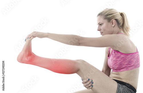 Stretching woman leg.