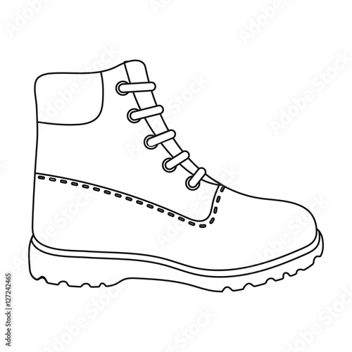Hiking boots icon in outline style isolated on white background. Shoes symbol stock vector illustration.