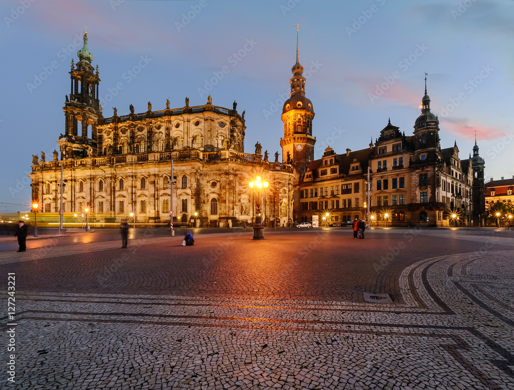 Ancient architecture in old town of Dresden in the evening