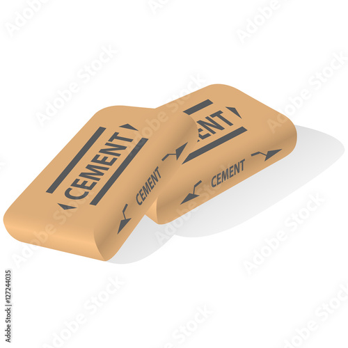 Two bags of cement. Paper sack isolated on white background. Vec