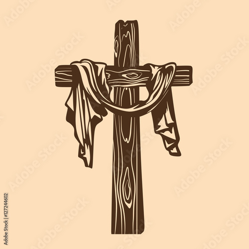 Hand-drawn cross of Jesus with drapery