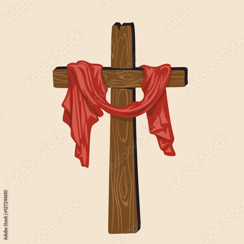 Hand-drawn cross of Jesus with drapery
