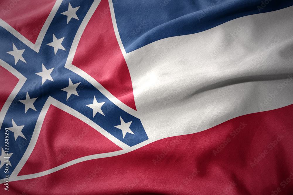 Naklejka premium waving colorful flag of mississippi state.