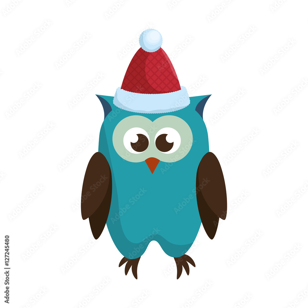 owl with christmas hat vector illustration design