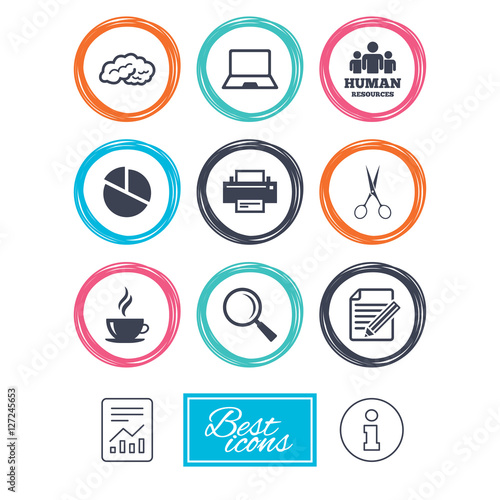 Wallpaper Mural Office, documents and business icons. Human resources, notebook and printer signs. Scissors, magnifier and coffee symbols. Report document, information icons. Vector Torontodigital.ca
