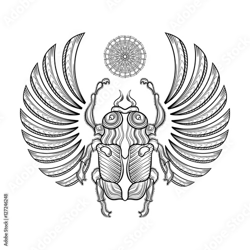 Hand drawn Vector illustration egyptian scarab beetle. Zentangle