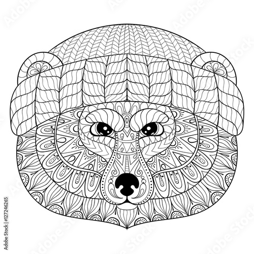 Vector Bear face in zentangle, doodle style. Hand drawn Wild ani