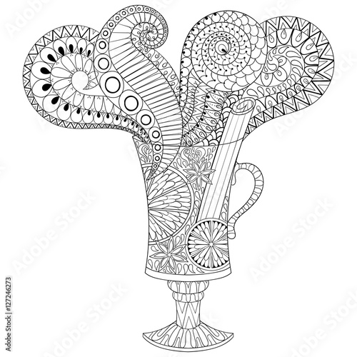 Vector glass of hot wine in zentangle, doodle style. Hand drawn