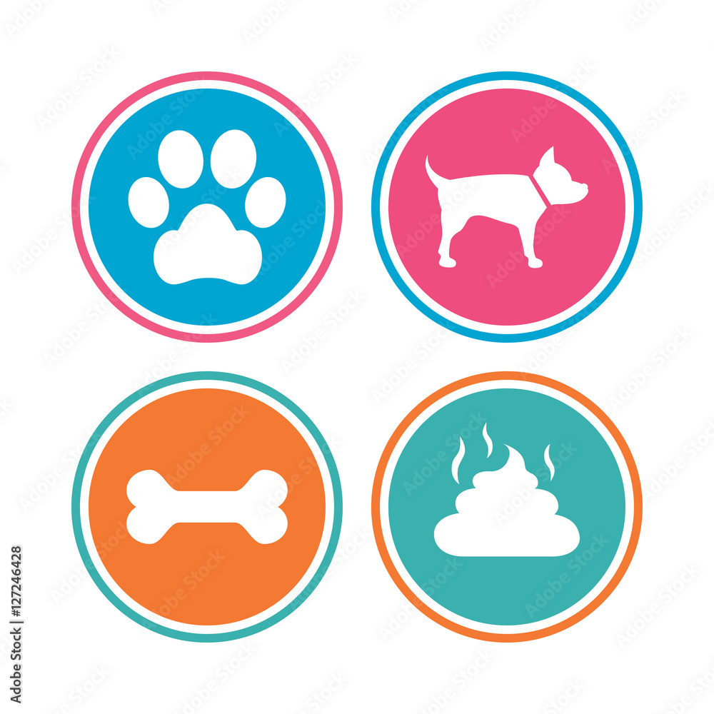 Pets Icons. Dog Paw And Feces Signs. Clean Up After Pets. Pets