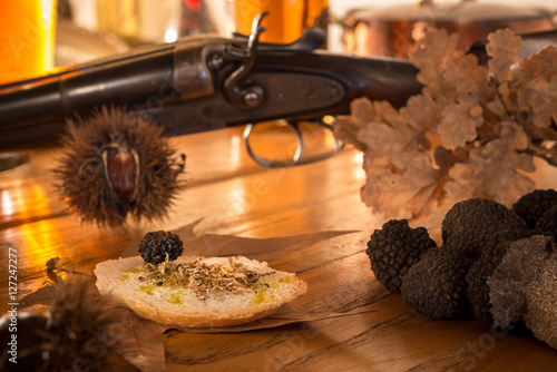 Truffles and chestnuts, typical autumnal and wintry food of the italian tradition, especially in Tuscany, Umbria and Abruzzo photo