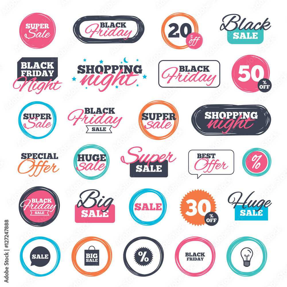 Obraz premium Sale shopping stickers and banners. Sale speech bubble icon. Discount star symbol. Black friday sign. Big sale shopping bag. Website badges. Black friday. Vector