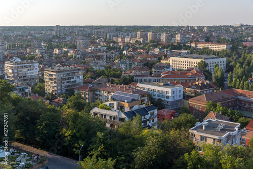 Amazing sunset view of City of Haskovo from Monument of Virgin Mary  Bulgaria