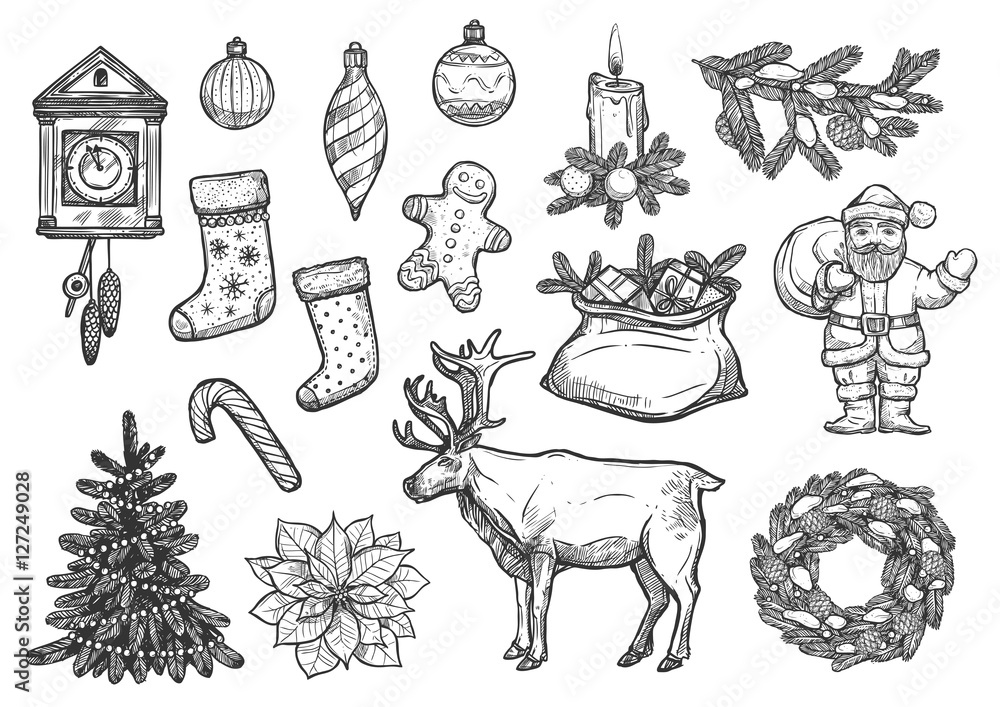 Christmas, New Year ornaments sketch