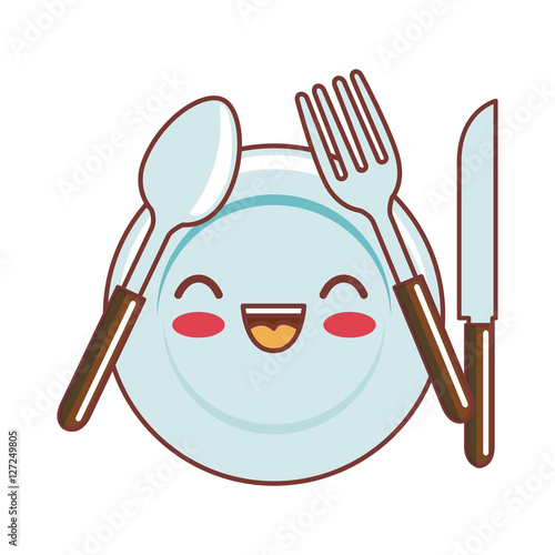 dish and cutlery kawaii style vector illustration design