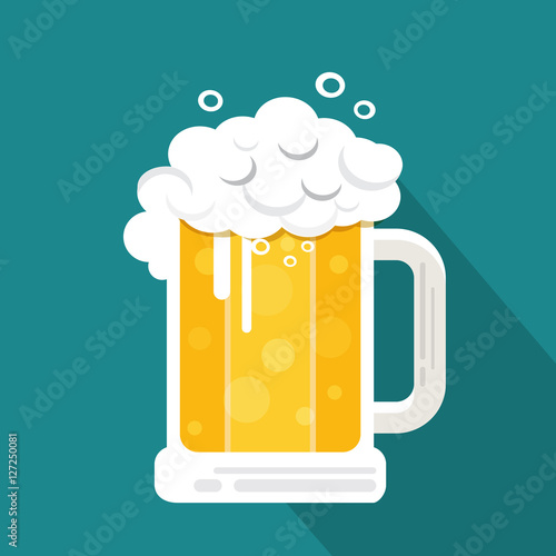 Vector Beer with long shadow , Lager beer icon , Glass with beer isolated on background 