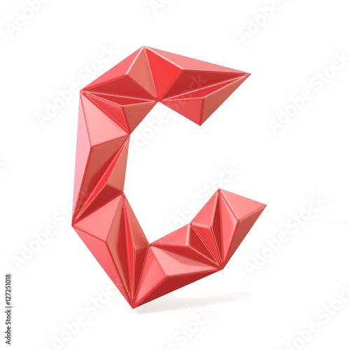 Red modern triangular font letter C. 3D