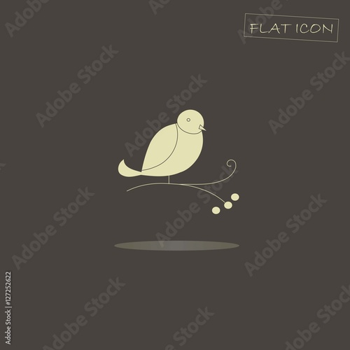Light  bullfinch on a branch with fruit on black, flat icon vector illustration