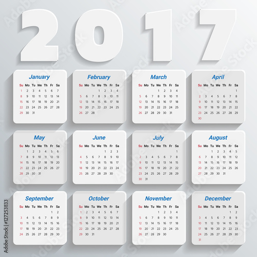 2017 Modern calendar template .Vector illustration.