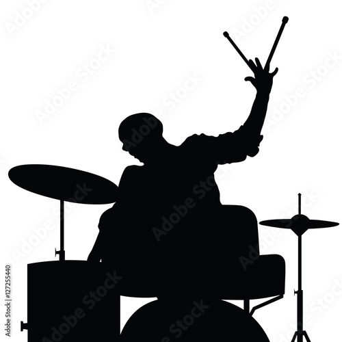 man playing drumms silhouette in black color illustration