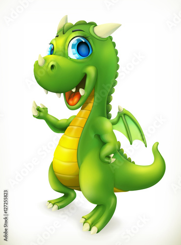 Little Dragon cartoon character. Funny animals 3d vector icon