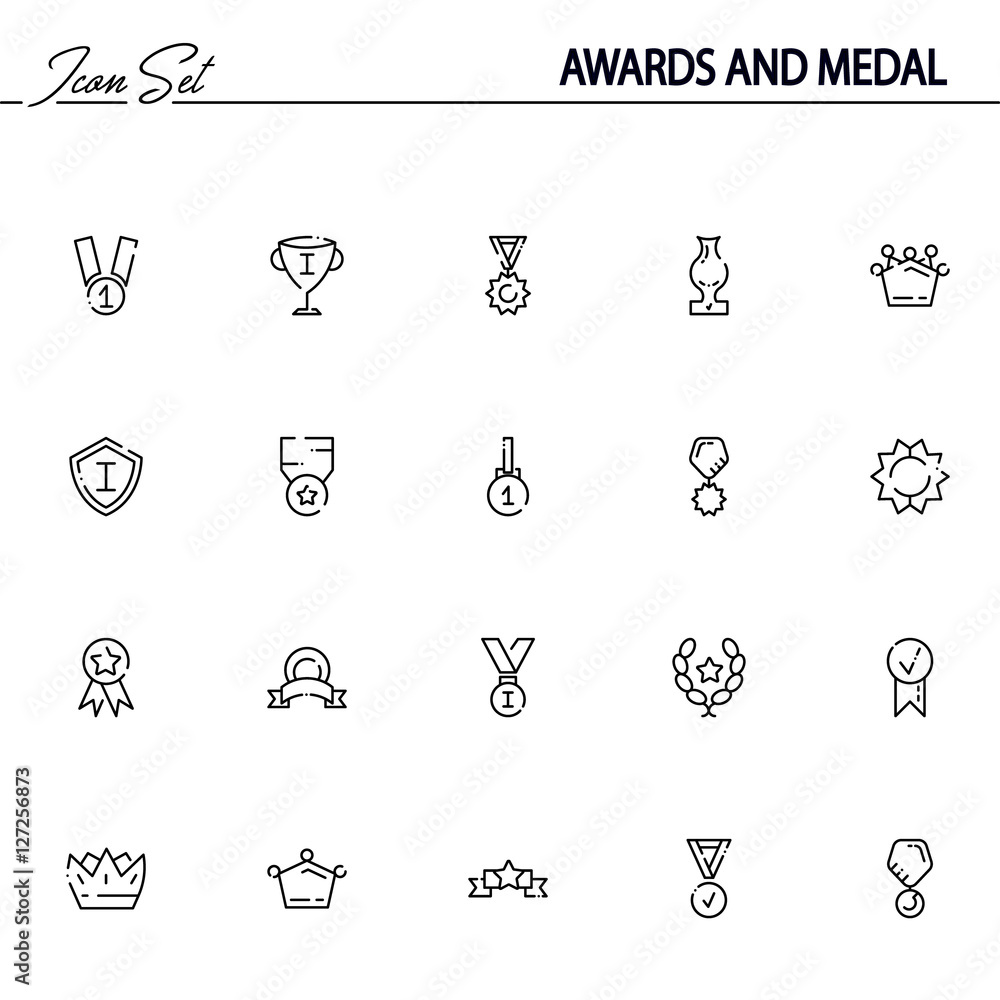Awards and medal flat icon set.