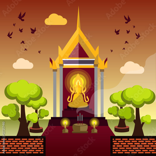 Buddha sitting and temple ,Vector illustration