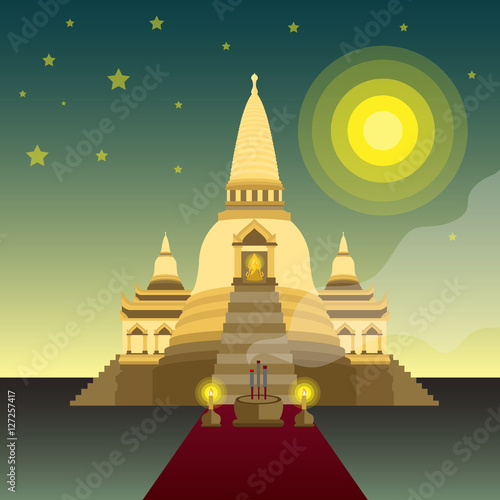 Buddha sitting and temple ,Vector illustration