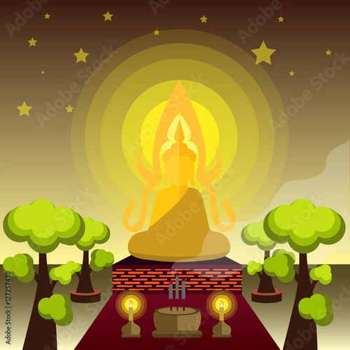 Buddha sitting and temple ,Vector illustration