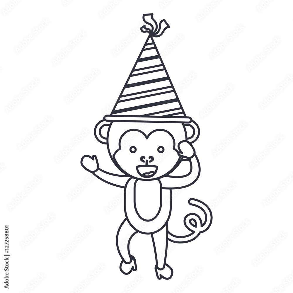Monkey cartoon with party hat icon. Happy birthday celebration card and decoration theme. Isolated design. Vector illustration Monkey cartoon with party hat icon. Happy birthday celebration card and decoration theme. Isolated design. Vector illustration