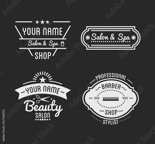 Set of vintage barber shop logo and beauty spa salon badges.