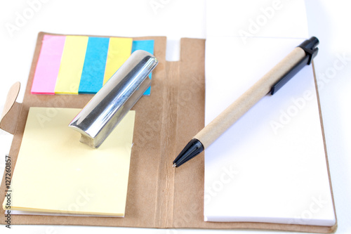 .Pencils, pens, paperweights, put on your desk, on a white backg