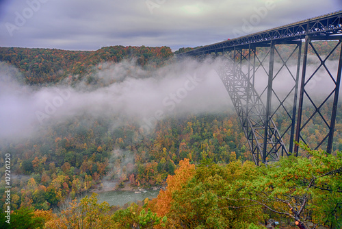 Fog in the morning going under the New River Gorge Bridge