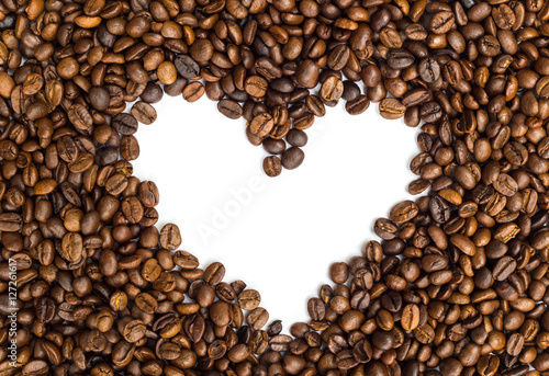 White heart shape space by coffee beans