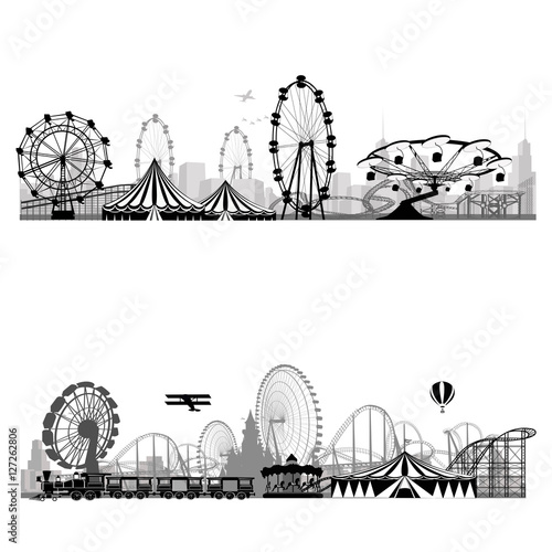 Vector illustration.Roller Coaster Silhouette .Carousel