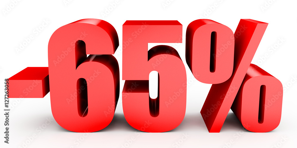Discount 65 percent off. 3D illustration on white background.