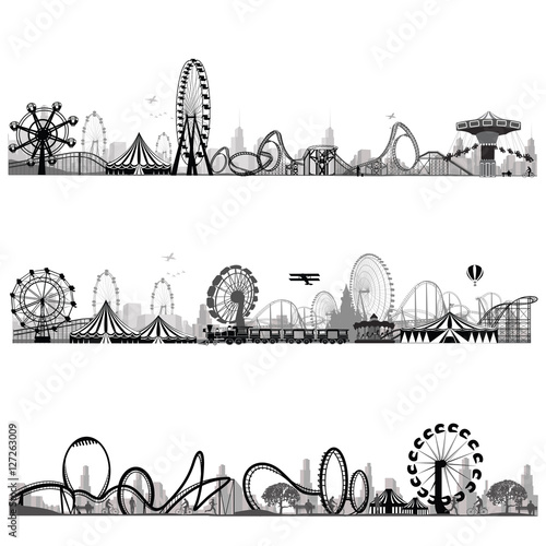 Vector illustration.Roller Coaster Silhouette .Carousel