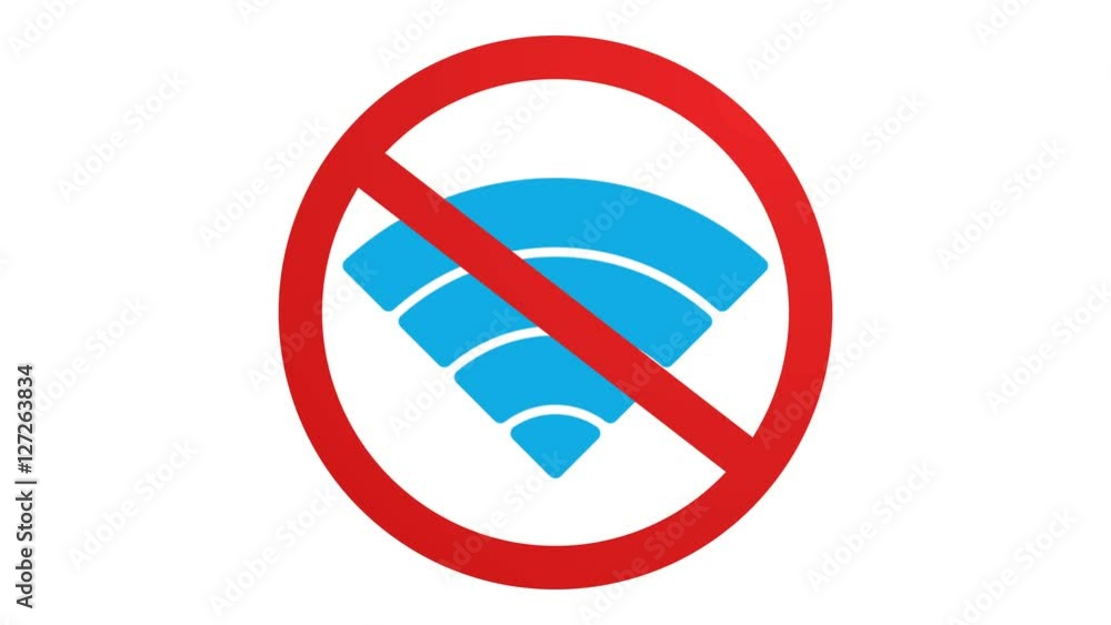 Wireless network icon. Wi-Fi symbol with forbidden symbol. No wifi, lost connection sign. Animation of wifi element in 4K on white screen chroma key. Wireless network icon. Wi-Fi symbol with forbidden symbol. No wifi, lost connection sign. Animation of wifi element in 4K on white screen chroma key.